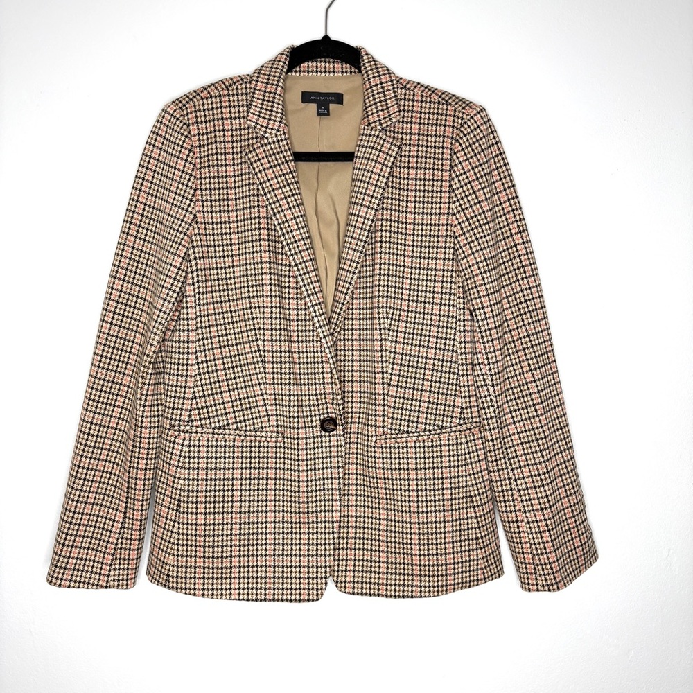 Ann Taylor The Hutton Blazer In Check Houndstooth Modern Neutral Beige Size 10 - Picture 4 of 11